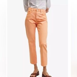 Mango MNG Havana 1 Straight Cropped High Waist Jeans Clementine‎ Orange Pants
